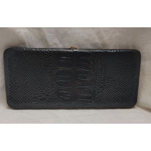 Hananel Women's Black Hardside Faux Python Clutch Wristlet